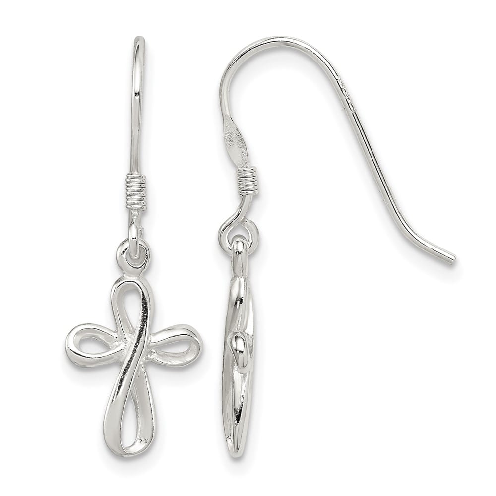 Sterling Silver Polished Cross Dangle 31 x 10 mm Earrings, view 1 of 4