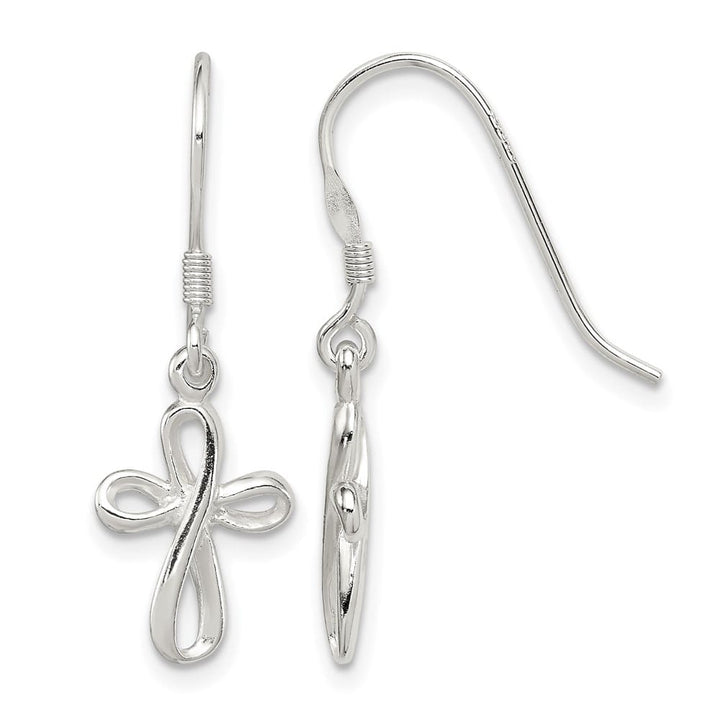 Sterling Silver Polished Cross Dangle 31 x 10 mm Earrings, view 1 of 4