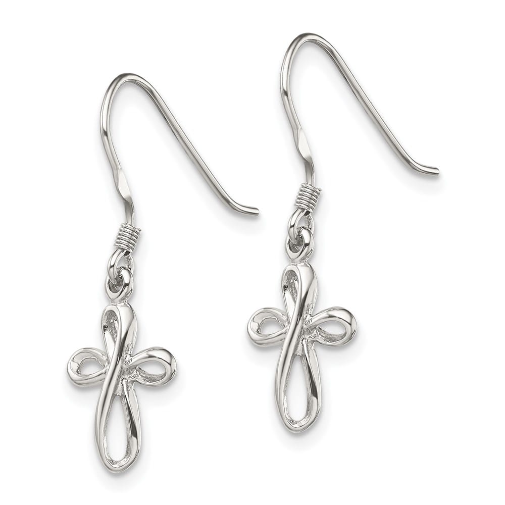 Sterling Silver Polished Cross Dangle 31 x 10 mm Earrings, view 2 of 4