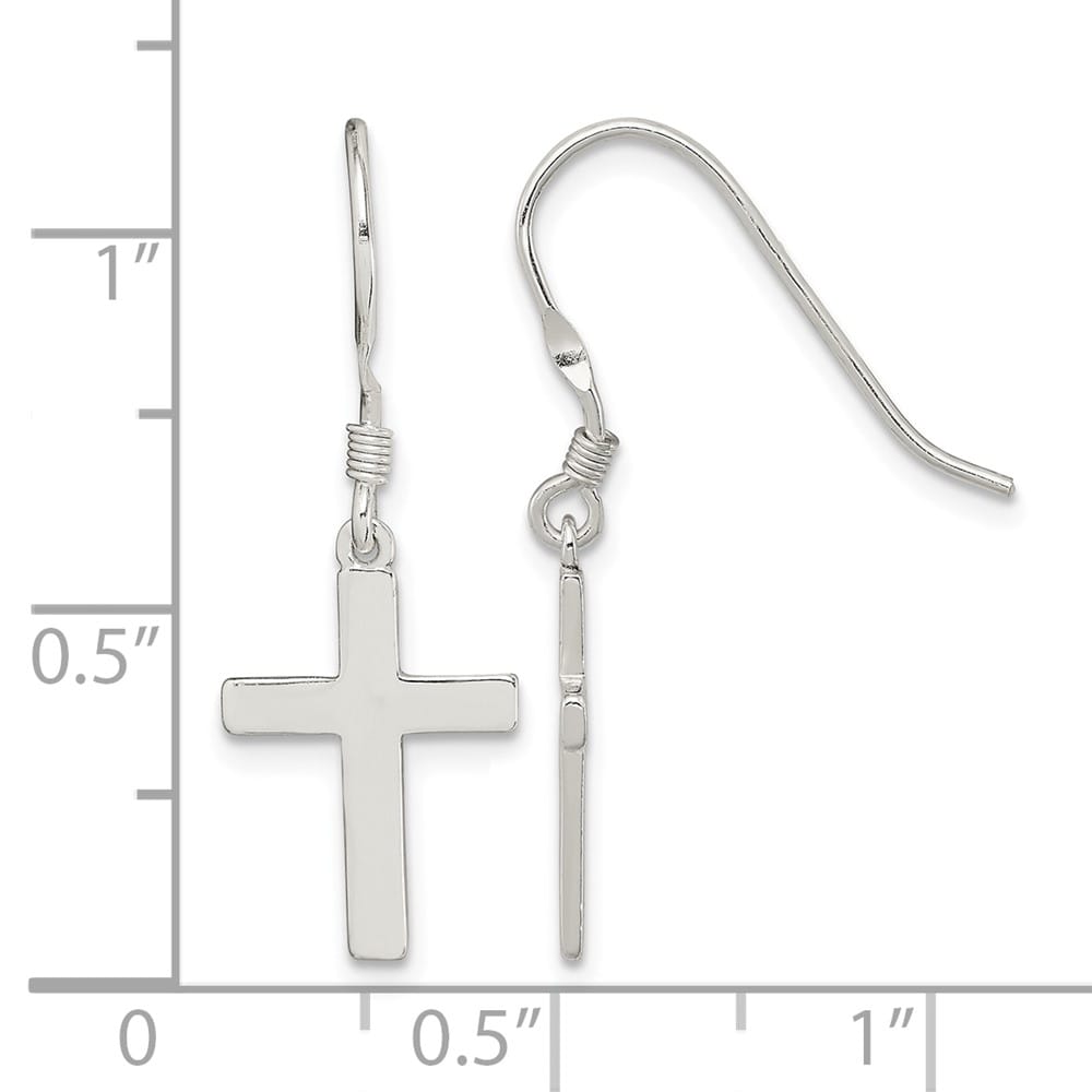 Sterling Silver Polished Cross Dangle 31 x 12 mm Earrings, view 4 of 4