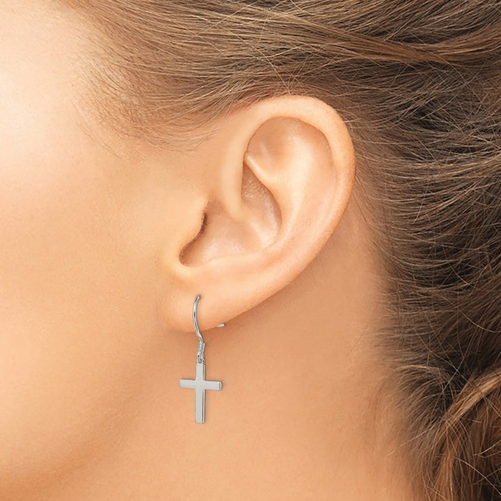 Sterling Silver Polished Cross Dangle 31 x 12 mm Earrings, view 3 of 4