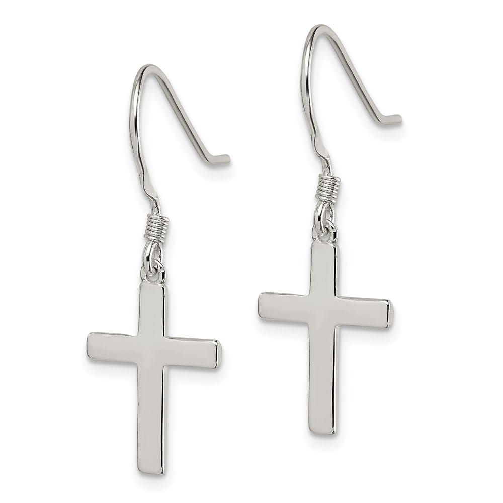 Sterling Silver Polished Cross Dangle 31 x 12 mm Earrings, view 2 of 4