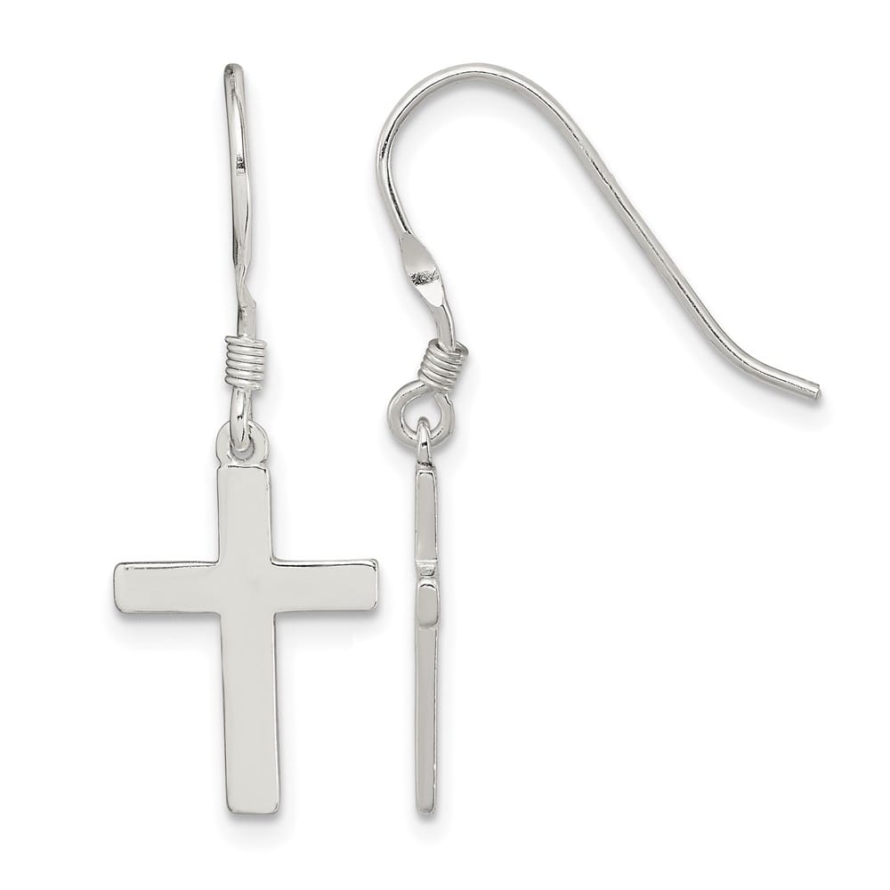 Sterling Silver Polished Cross Dangle 31 x 12 mm Earrings, view 1 of 4