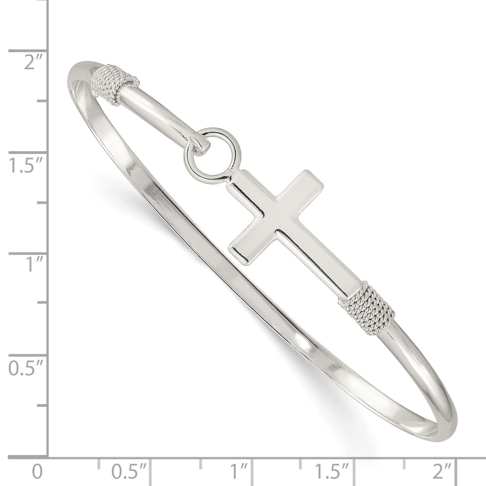 Sterling Silver Polished Cross Hook Closure Bangle, 14.15mm