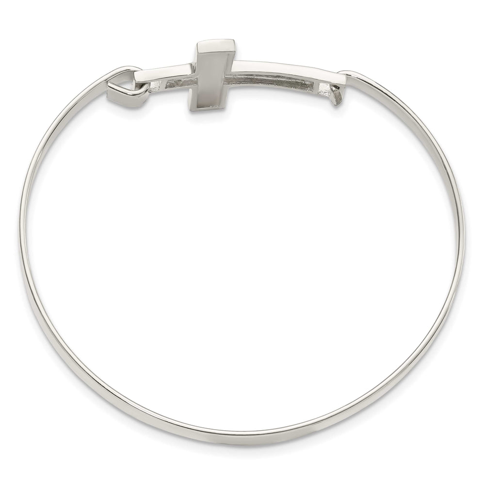 Sterling Silver Polished Cross Hook Closure Bangle, 4.2mm