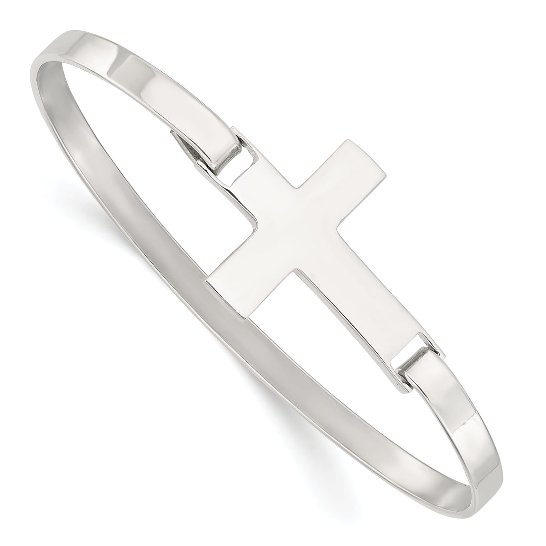 Sterling Silver Polished Cross Hook Closure Bangle, 4.2mm
