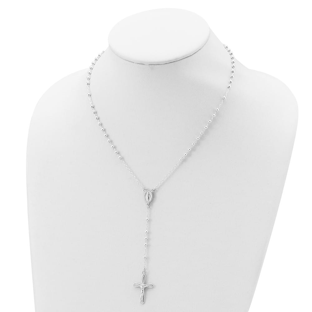 Sterling Silver Polished Crucifix Rosary 18 Inch Necklace