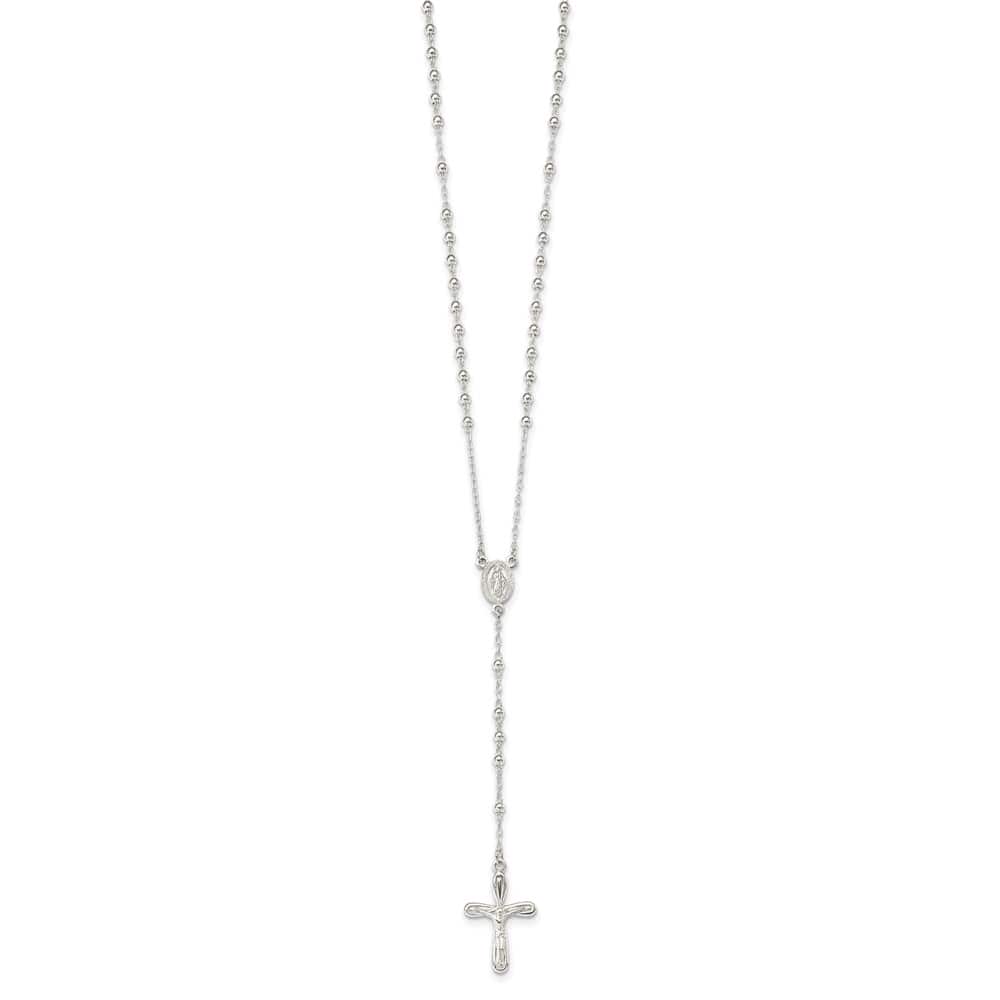 Sterling Silver Polished Crucifix Rosary 18 Inch Necklace