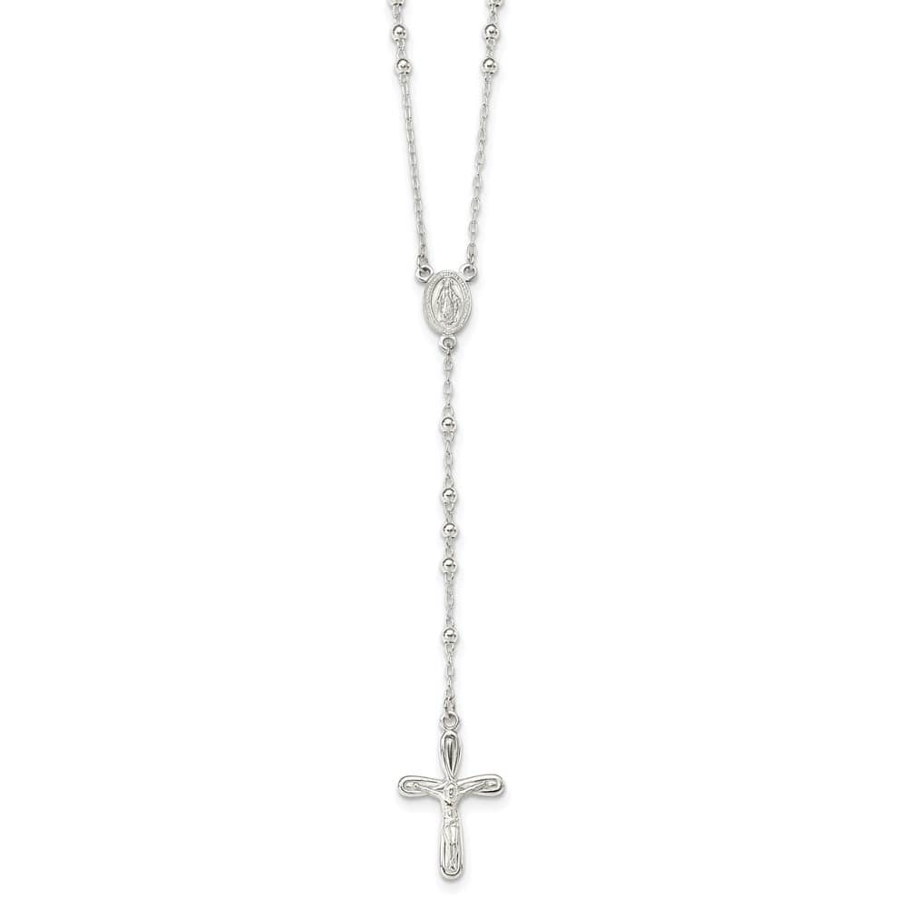 Sterling Silver Polished Crucifix Rosary 18 Inch Necklace