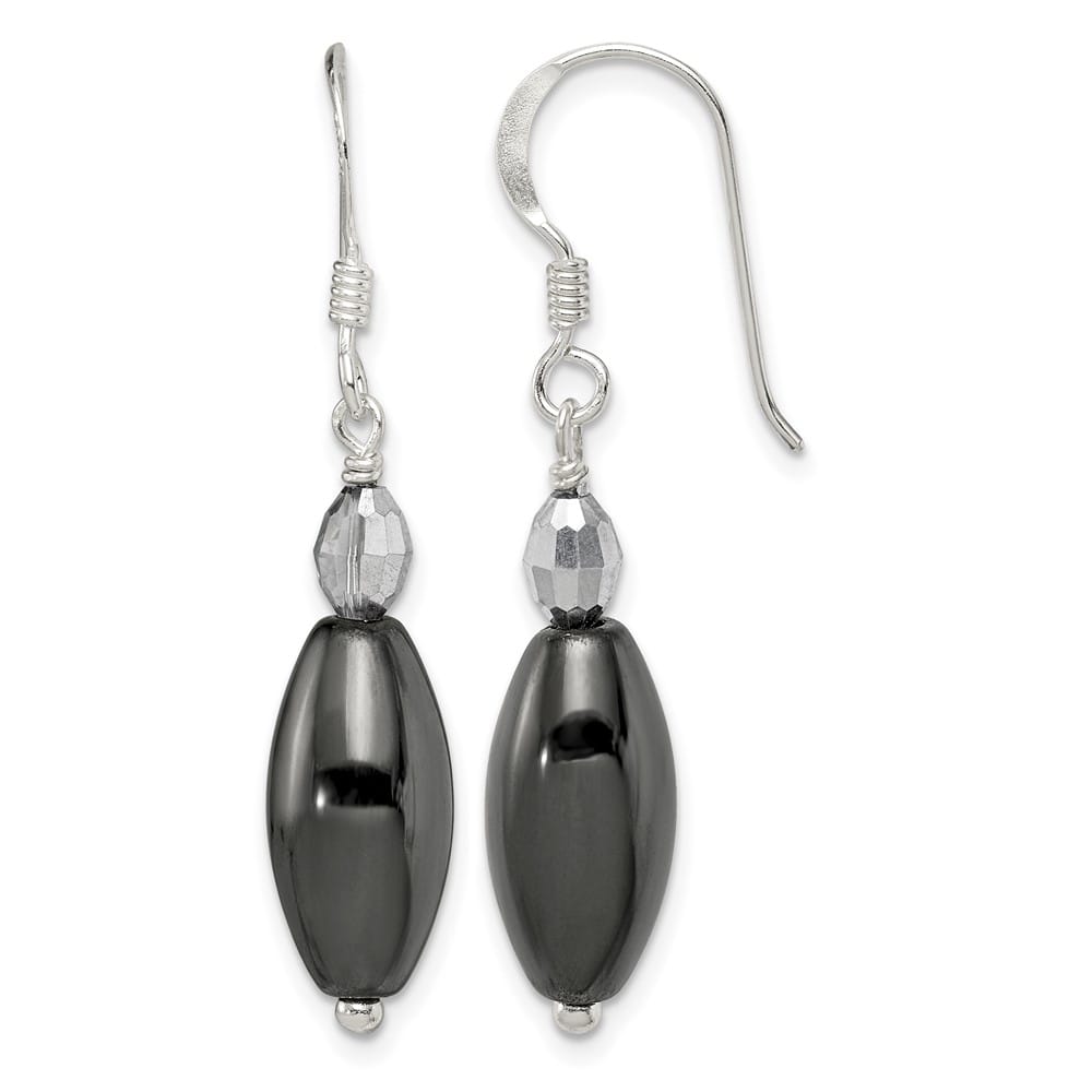 Sterling Silver Polished Crystal & Black Agate Dangle Earrings, view 1 of 4