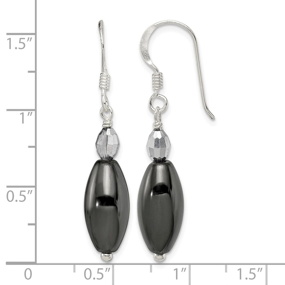 Sterling Silver Polished Crystal & Black Agate Dangle Earrings, view 4 of 4