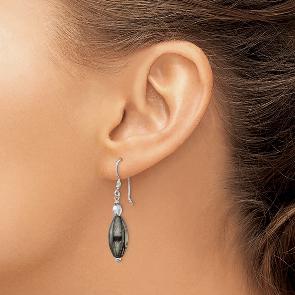 Sterling Silver Polished Crystal & Black Agate Dangle Earrings, view 3 of 4