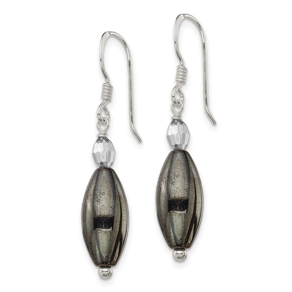 Sterling Silver Polished Crystal & Black Agate Dangle Earrings, view 2 of 4