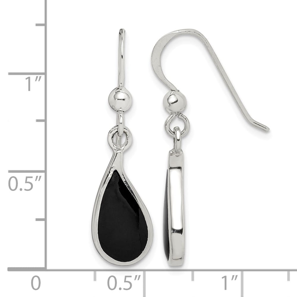 Sterling Silver Polished Curved Onyx Teardrop Dangle Earrings, view 4 of 4