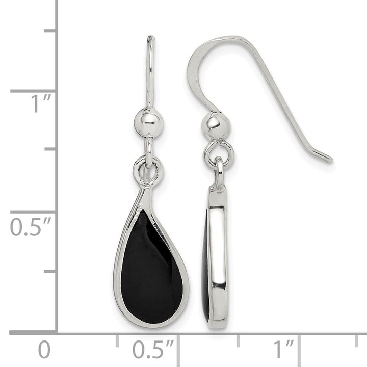Sterling Silver Polished Curved Onyx Teardrop Dangle Earrings, view 4 of 4