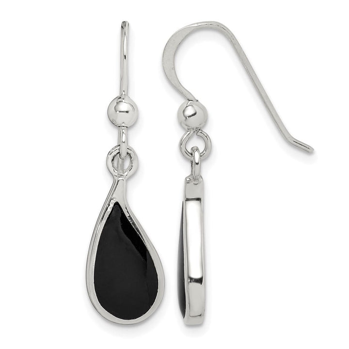 Sterling Silver Polished Curved Onyx Teardrop Dangle Earrings, view 1 of 4