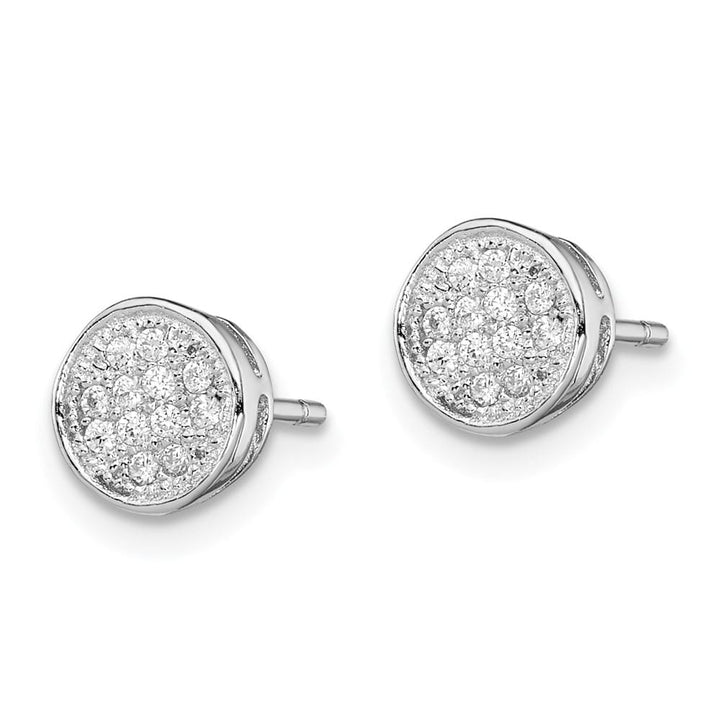 Sterling Silver Polished CZ 7mm Circle Petite Post Earrings, view 2 of 4