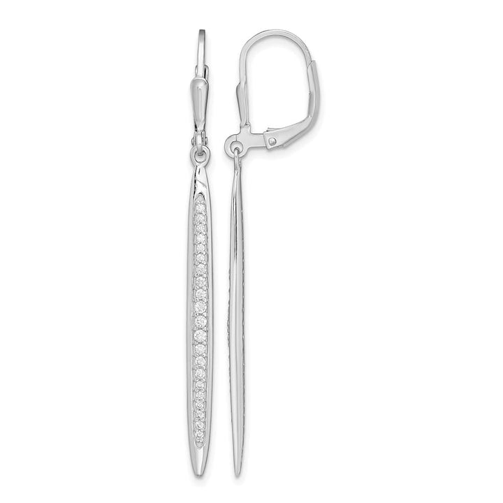 Sterling Silver Polished CZ Bar Leverback Dangle Earrings, view 1 of 4