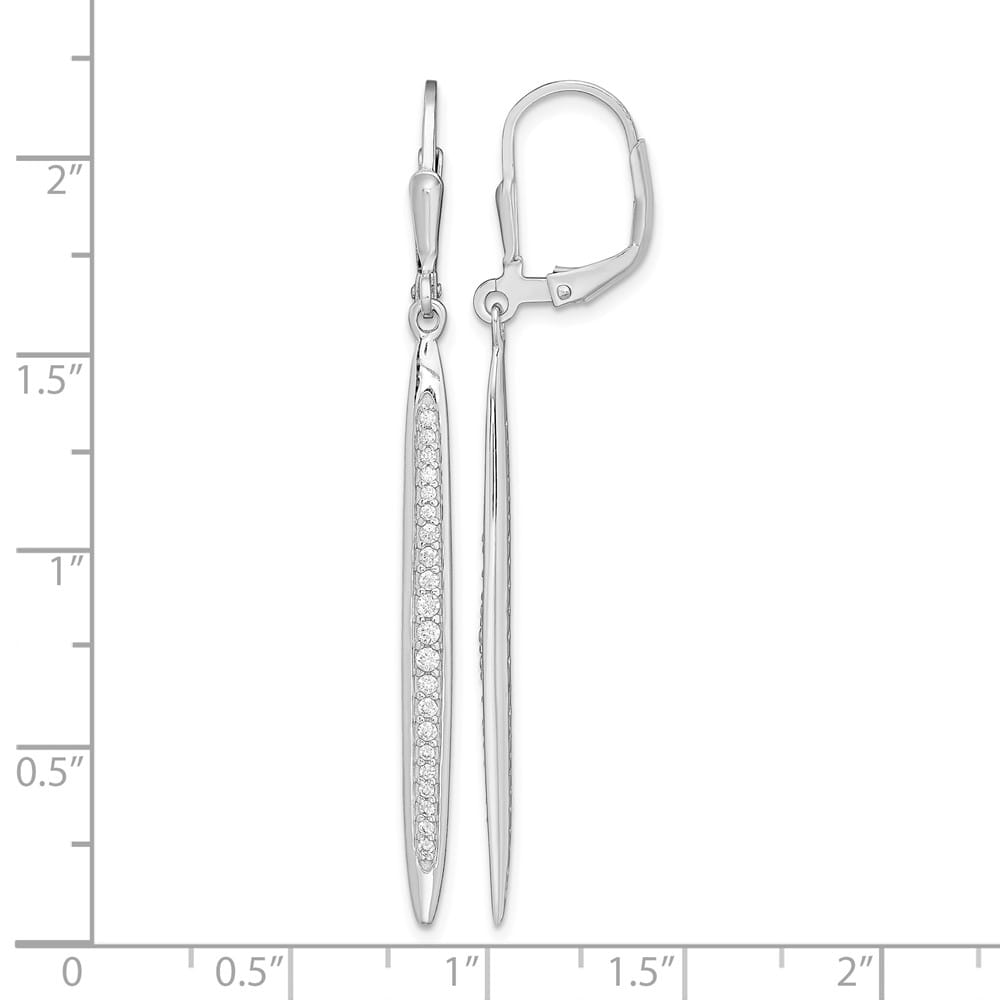 Sterling Silver Polished CZ Bar Leverback Dangle Earrings, view 4 of 4