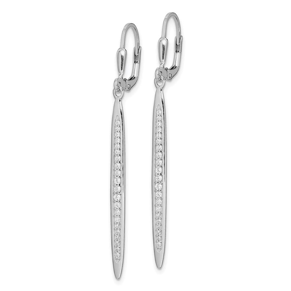 Sterling Silver Polished CZ Bar Leverback Dangle Earrings, view 2 of 4