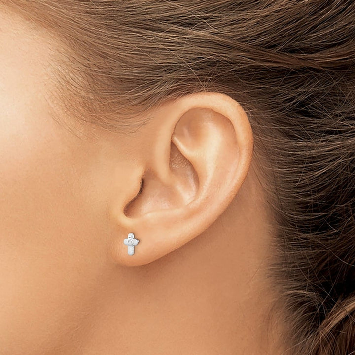 Sterling Silver Polished CZ Cross Children's Post Earrings