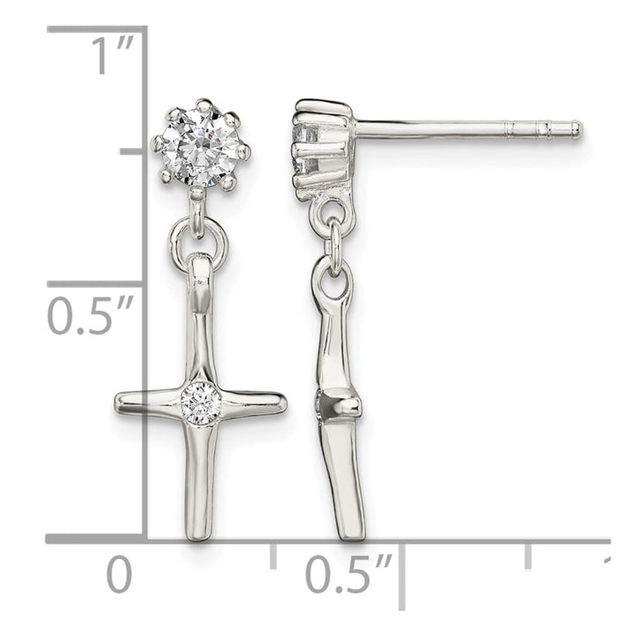 Sterling Silver Polished CZ Cross Post Dangle 21.3 x 8.2 mm Earrings, view 4 of 4