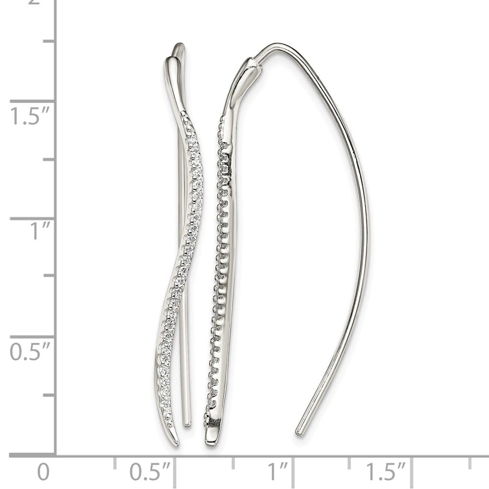 Sterling Silver Polished CZ Curved Bar Threader Earrings, view 4 of 4