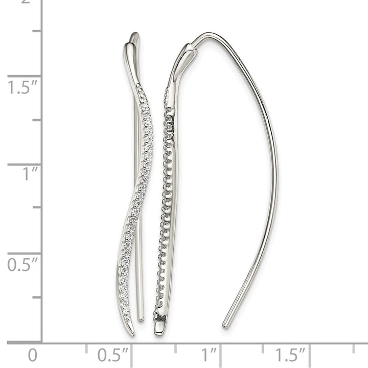 Sterling Silver Polished CZ Curved Bar Threader Earrings, view 4 of 4