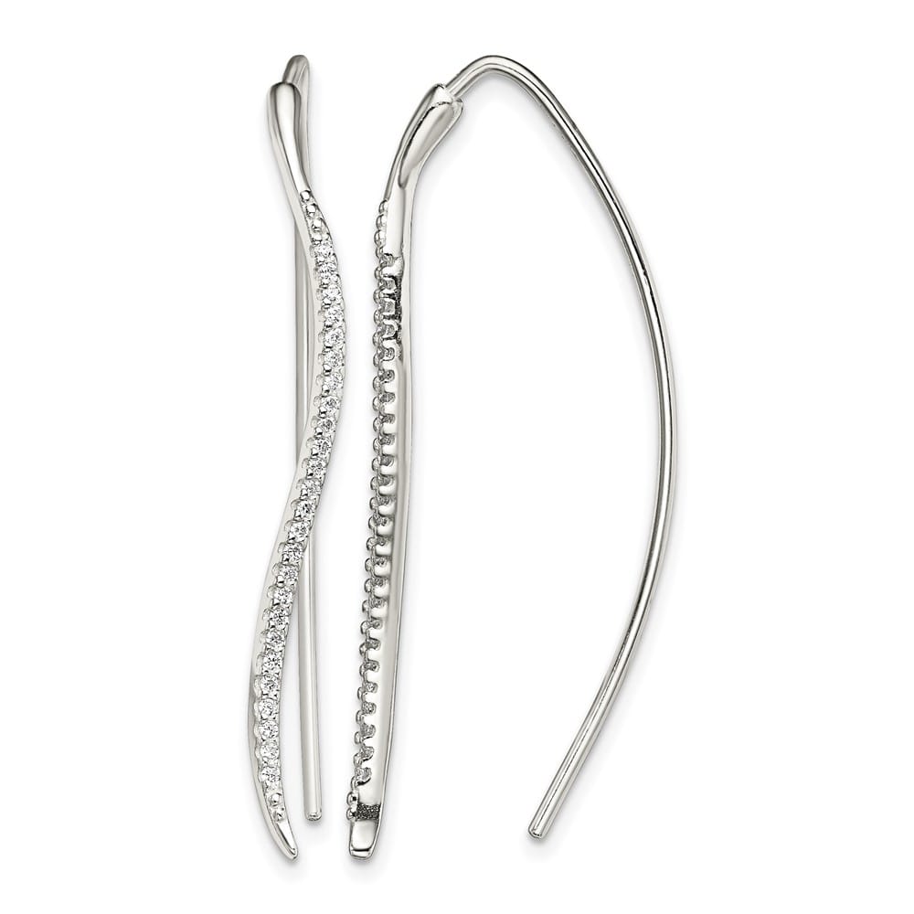 Sterling Silver Polished CZ Curved Bar Threader Earrings, view 1 of 4