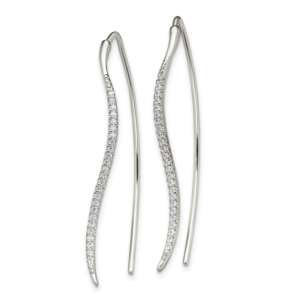 Sterling Silver Polished CZ Curved Bar Threader Earrings, view 2 of 4