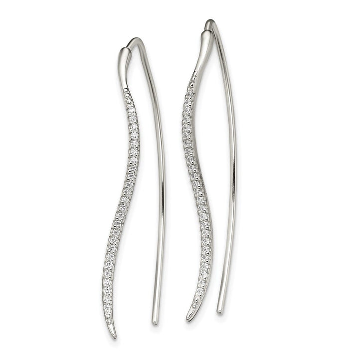 Sterling Silver Polished CZ Curved Bar Threader Earrings, view 2 of 4