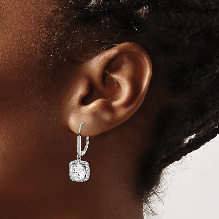 Sterling Silver Polished CZ Dangle Earrings, view 3 of 4