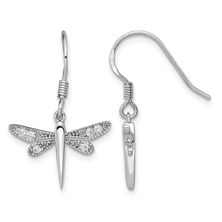 Sterling Silver Polished CZ Dragonfly Earrings, view 1 of 4