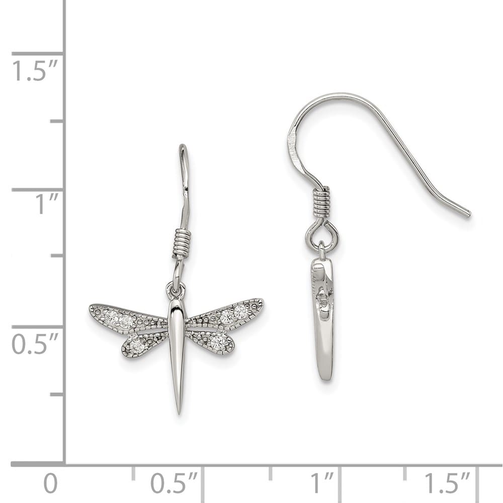 Sterling Silver Polished CZ Dragonfly Earrings, view 4 of 4