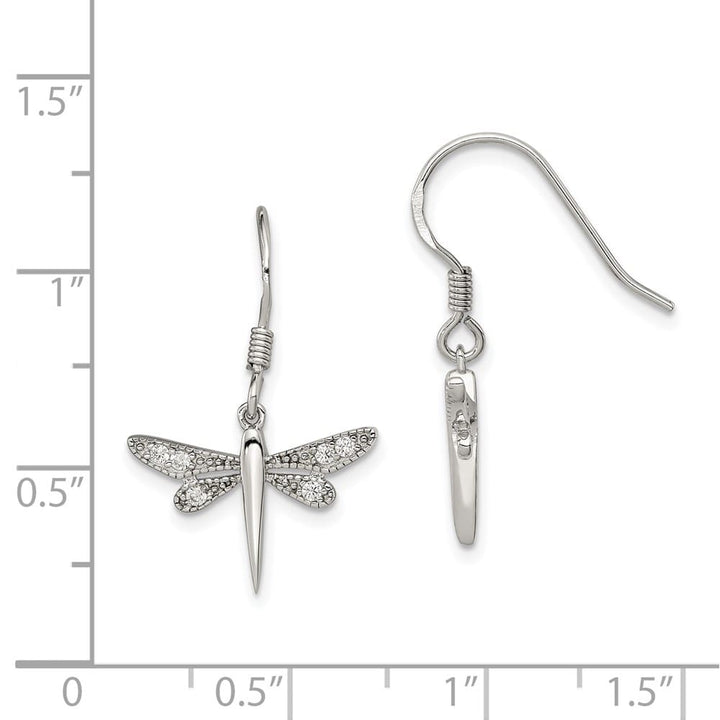 Sterling Silver Polished CZ Dragonfly Earrings, view 4 of 4