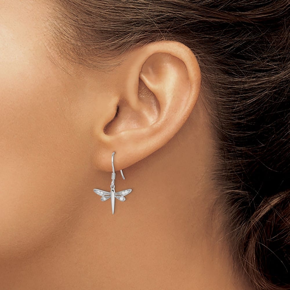Sterling Silver Polished CZ Dragonfly Earrings, view 3 of 4