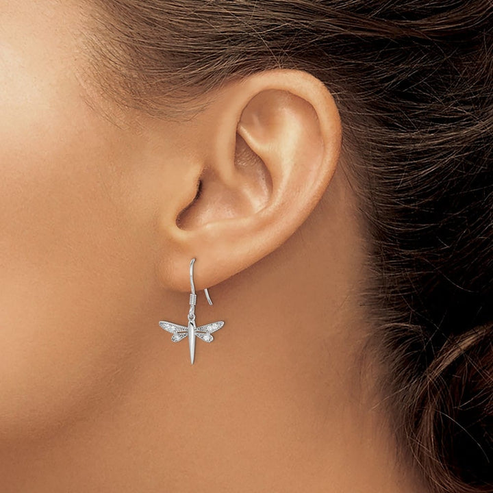 Sterling Silver Polished CZ Dragonfly Earrings, view 3 of 4