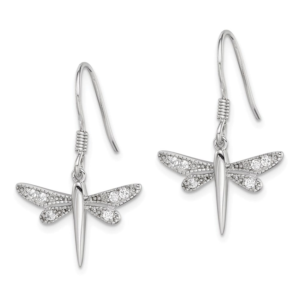 Sterling Silver Polished CZ Dragonfly Earrings, view 2 of 4