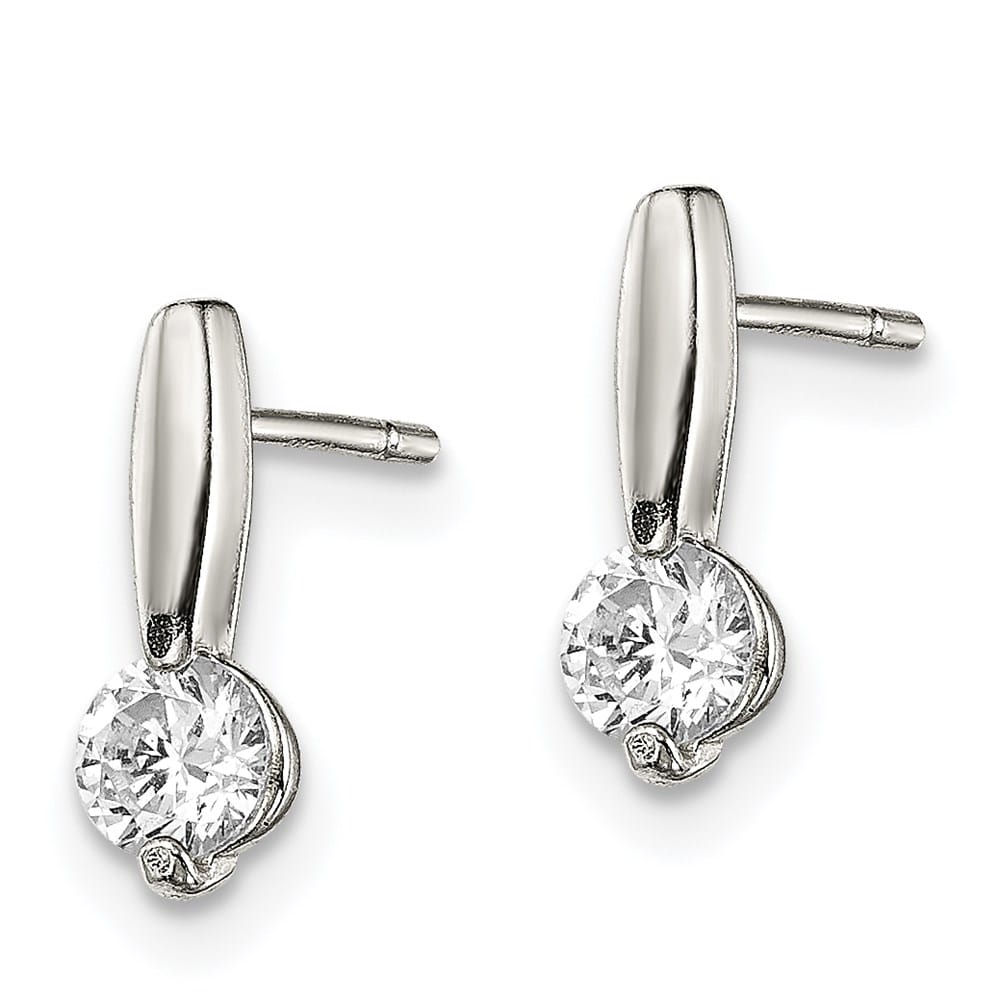 Sterling Silver Polished CZ Drop Post Earrings, view 2 of 4