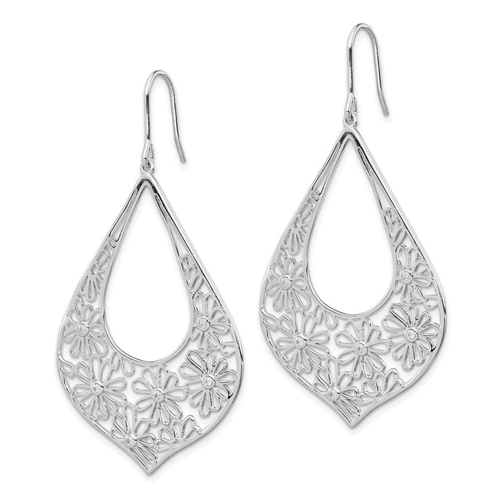 Sterling Silver Polished CZ Floral Teardrop Dangle Earrings, view 2 of 4