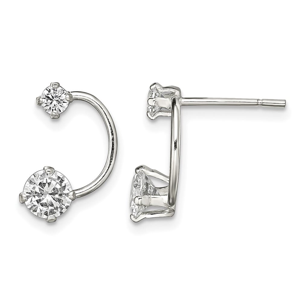 Sterling Silver Polished CZ Half-Circle Post Earrings, view 1 of 4