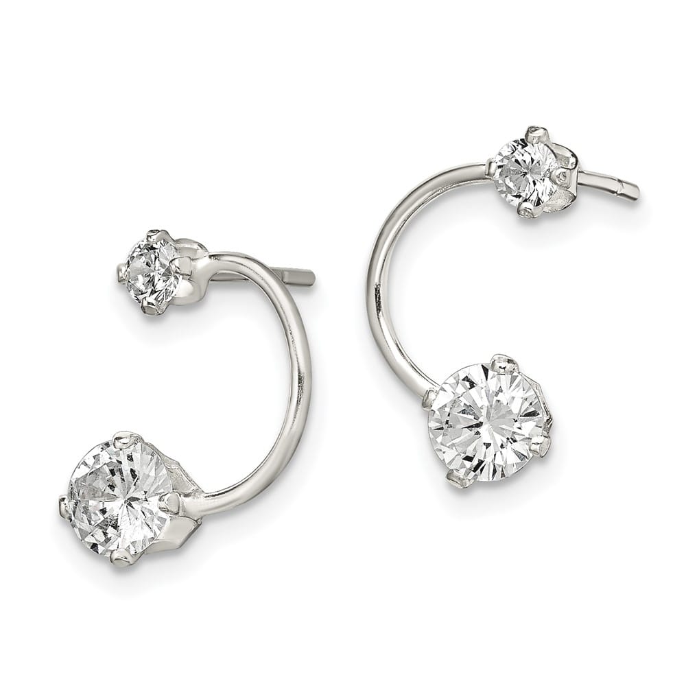 Sterling Silver Polished CZ Half-Circle Post Earrings, view 2 of 4