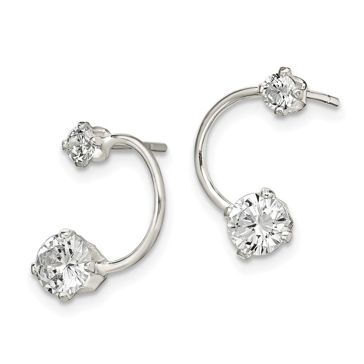Sterling Silver Polished CZ Half-Circle Post Earrings, view 2 of 4