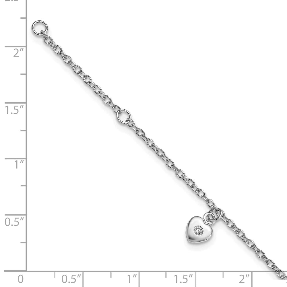 Sterling Silver Polished CZ Heart 5.5 inch Bracelet