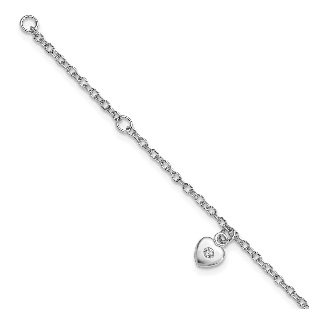 Sterling Silver Polished CZ Heart 5.5 inch Bracelet