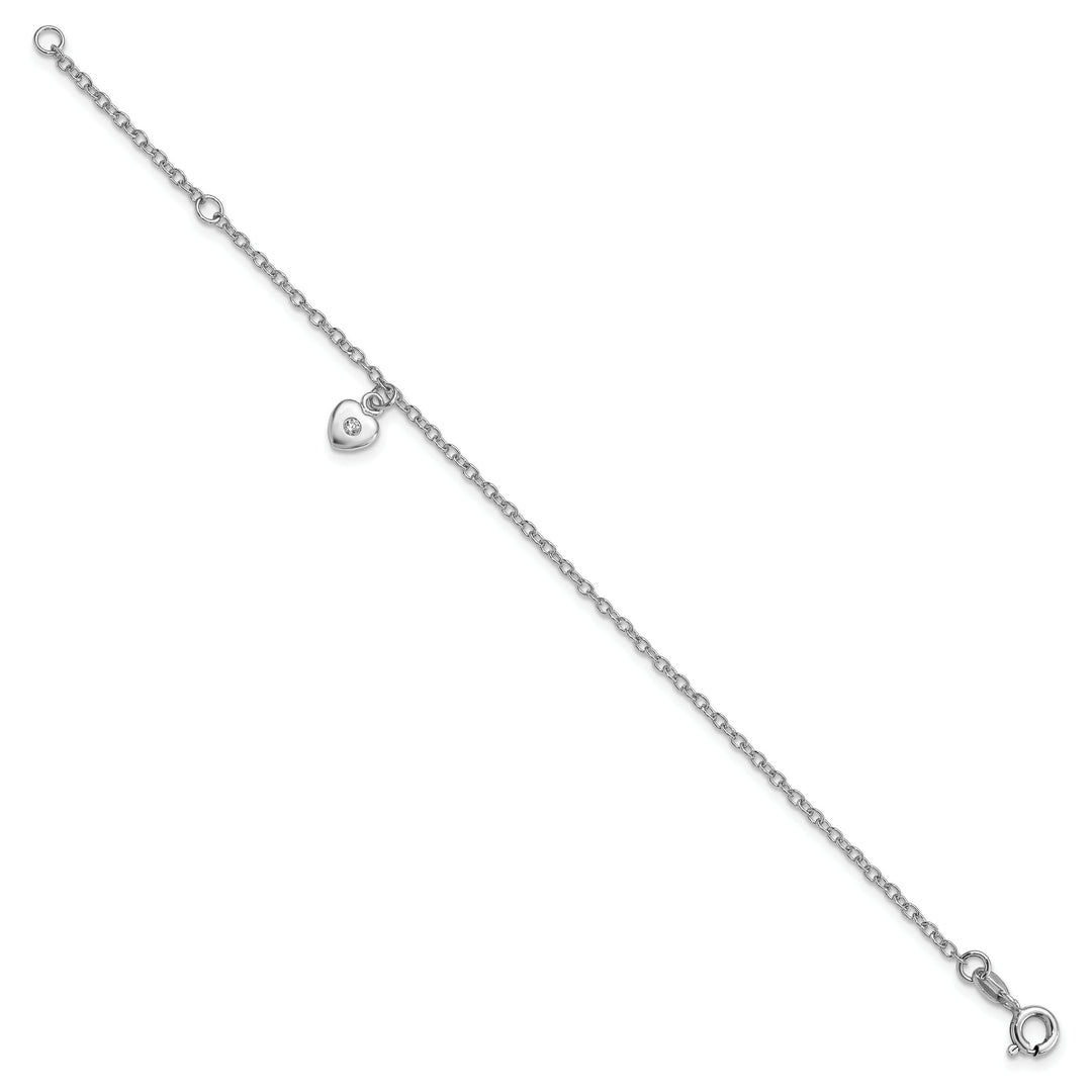 Sterling Silver Polished CZ Heart 5.5 inch Bracelet