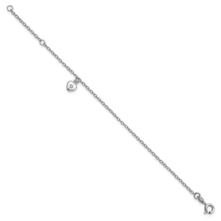 Sterling Silver Polished CZ Heart 5.5 inch Bracelet
