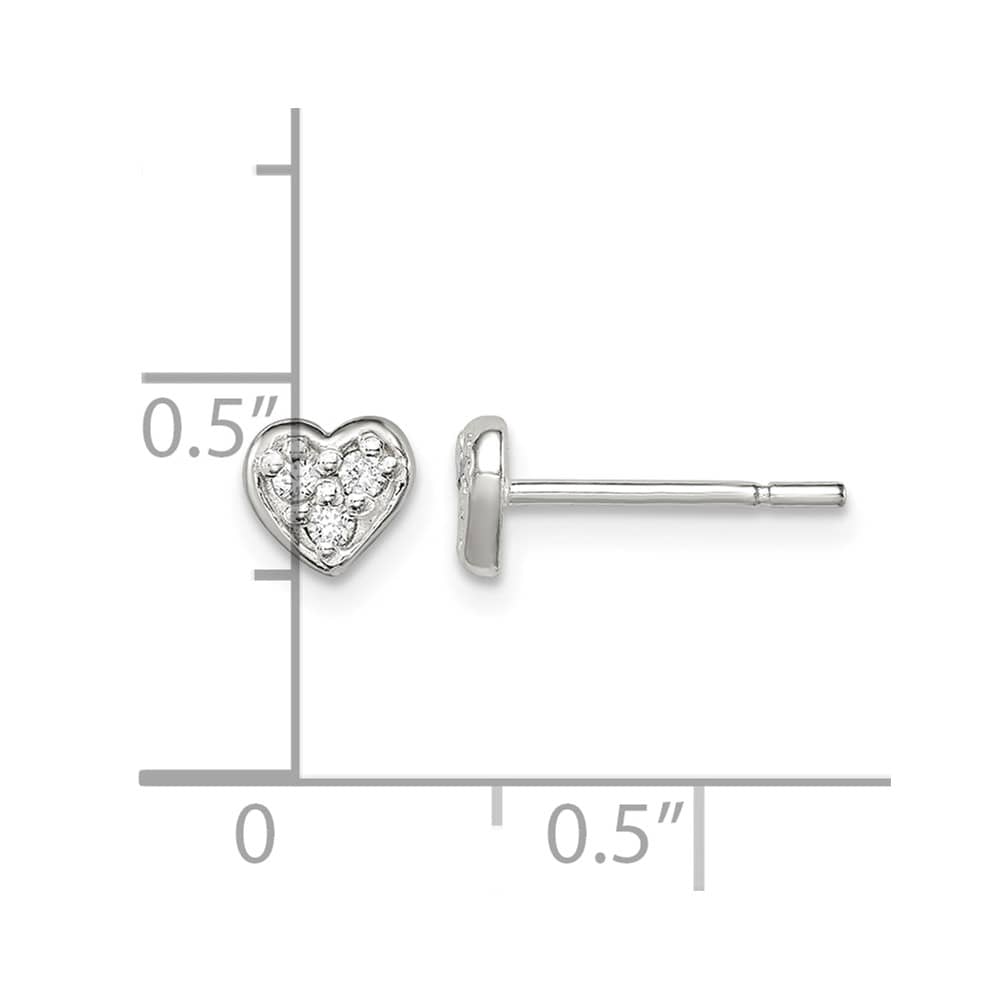 Sterling Silver Polished CZ Heart Petite Post Earrings