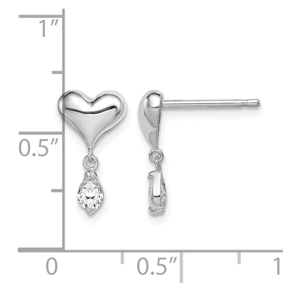 Sterling Silver Polished CZ Heart Post Dangle Earrings