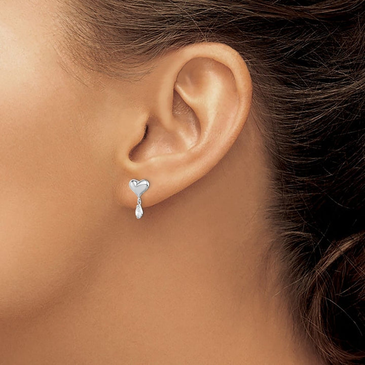 Sterling Silver Polished CZ Heart Post Dangle Earrings
